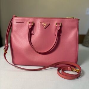 Prada Pink Saffiano Lux Double Zip Tote | Authentic w/ Strap + COA